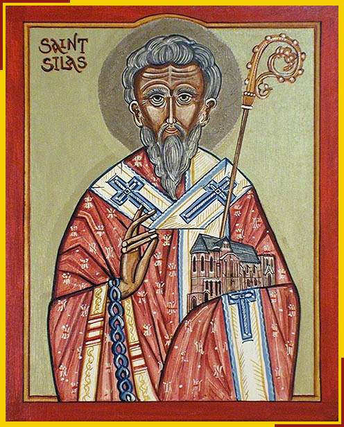 Icon of Saint Silas at S. Silas, Kentish Town holding a model of the church